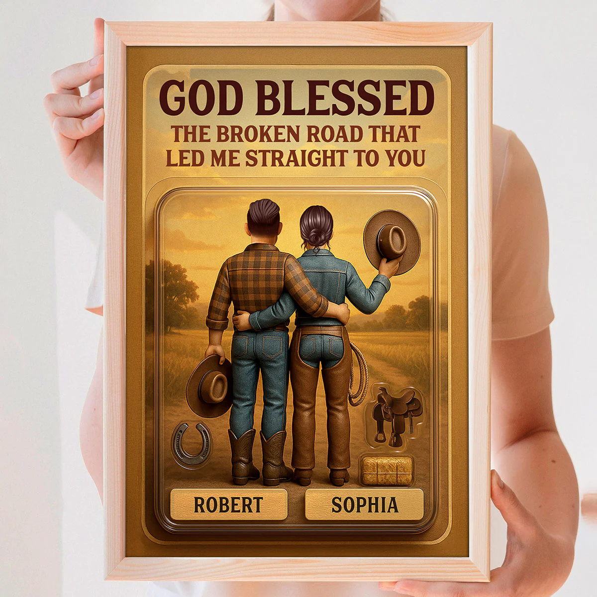 God Blessed The Broken Road 3D Effect Custom Figure Country Vibe Couple Personalized Poster - Image 7