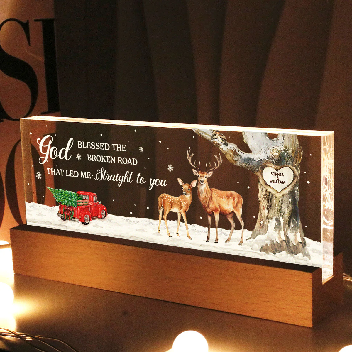 God Blessed The Broken Road Personalized Acrylic Block LED Night Light, Christmas Gift for Couples - Image 2