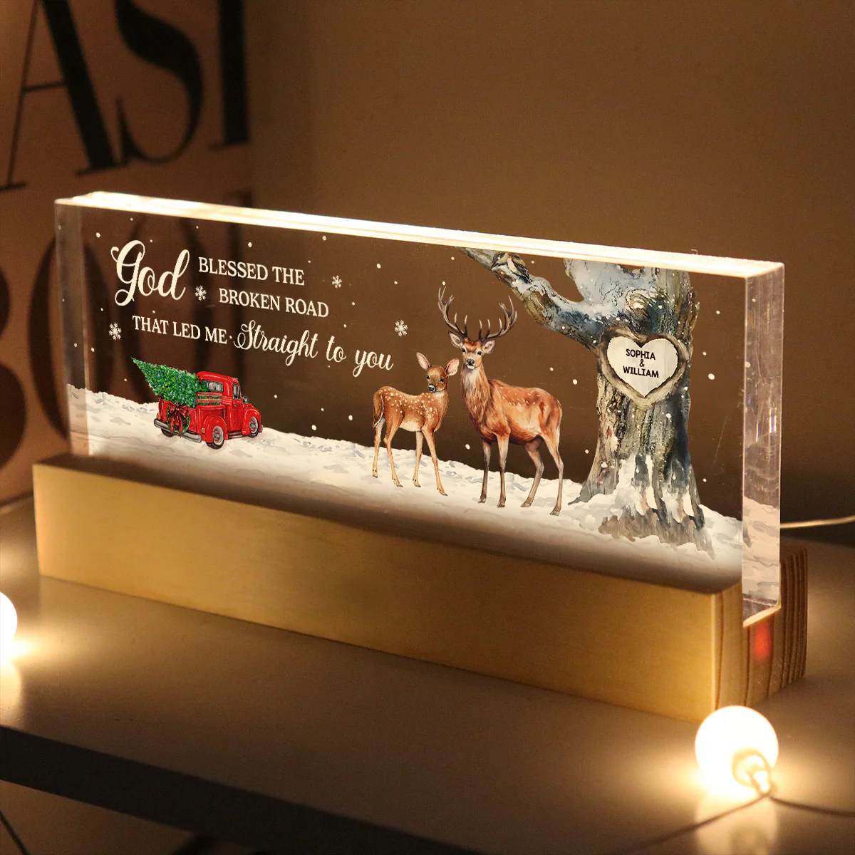 God Blessed The Broken Road Personalized Acrylic Block LED Night Light, Christmas Gift for Couples - Image 5