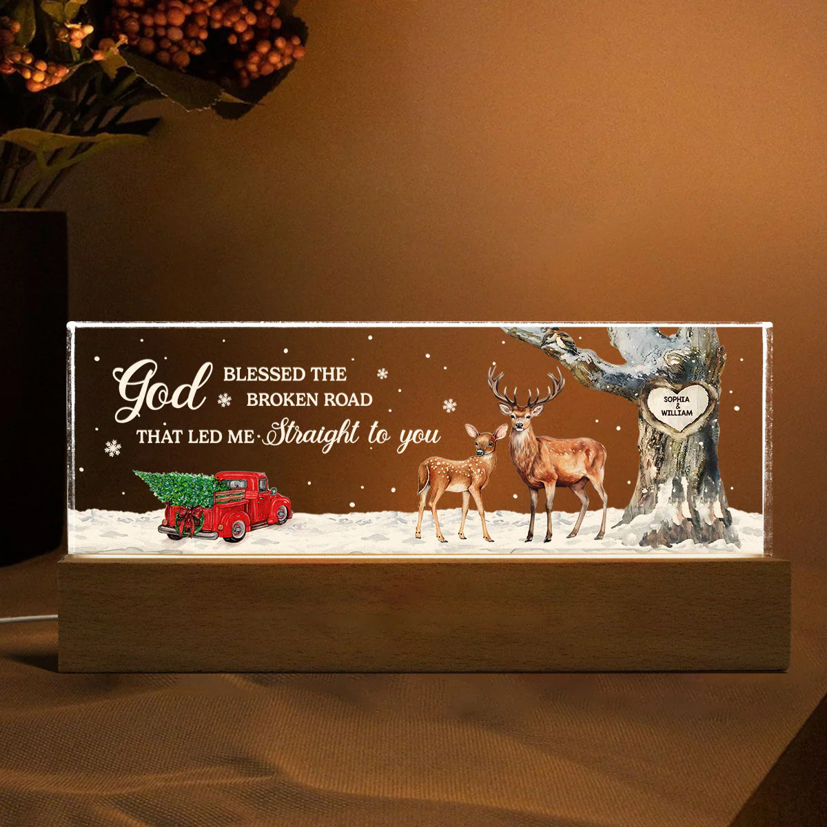 God Blessed The Broken Road Personalized Acrylic Block LED Night Light, Christmas Gift for Couples - Image 6