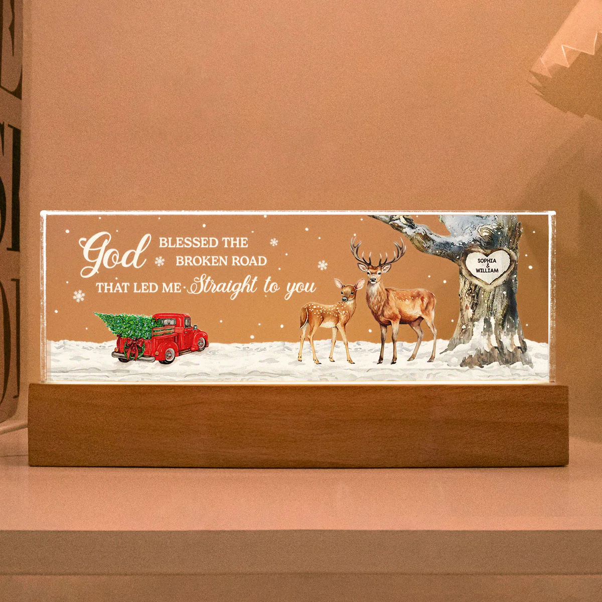God Blessed The Broken Road Personalized Acrylic Block LED Night Light, Christmas Gift for Couples - Image 8