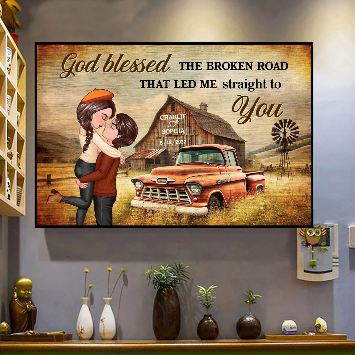 God Blessed The Broken Road That Led Me Straight To You, Couple Farmhouse Personalized Poster, Gift for him, Gift for her - Image 2