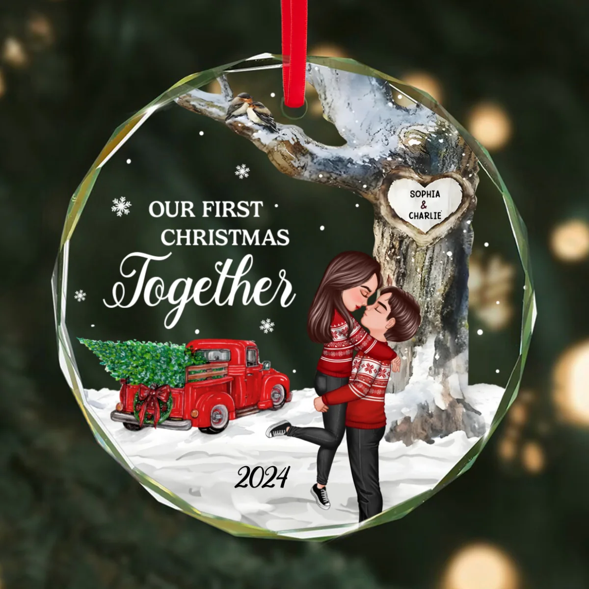 God Gave Me You Couple Hugging Kissing Personalized Crystal Glass Ornament, Christmas Gift For Husband Wife, Anniversary Gift - Image 11