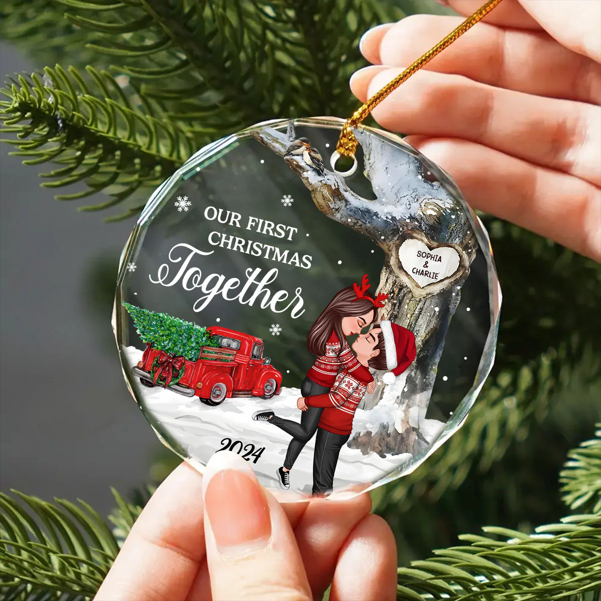 God Gave Me You Couple Hugging Kissing Personalized Crystal Glass Ornament, Christmas Gift For Husband Wife, Anniversary Gift - Image 3