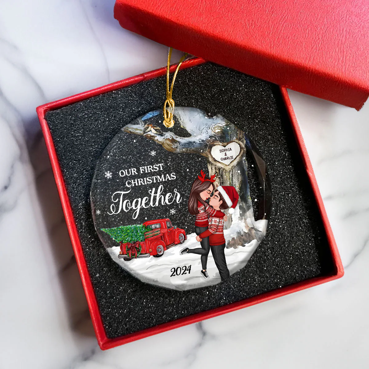God Gave Me You Couple Hugging Kissing Personalized Crystal Glass Ornament, Christmas Gift For Husband Wife, Anniversary Gift - Image 4