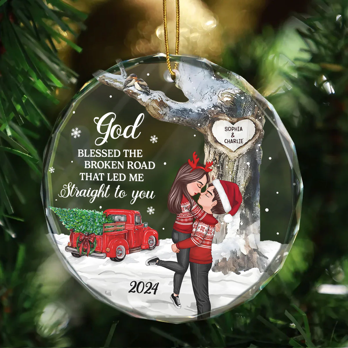 God Gave Me You Couple Hugging Kissing Personalized Crystal Glass Ornament, Christmas Gift For Husband Wife, Anniversary Gift - Image 5