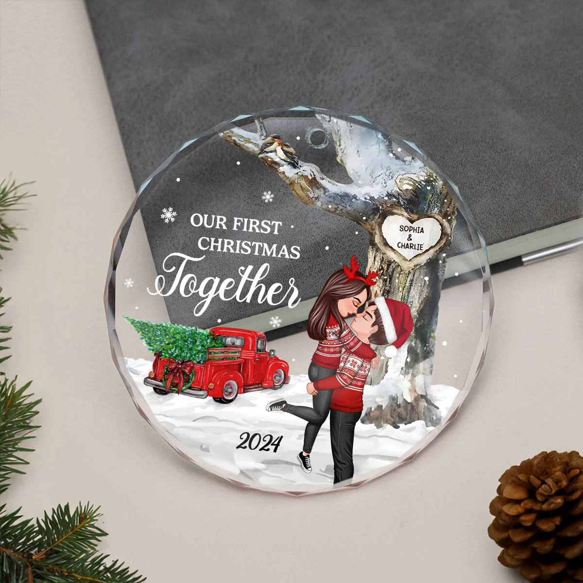 God Gave Me You Couple Hugging Kissing Personalized Crystal Glass Ornament, Christmas Gift For Husband Wife, Anniversary Gift - Image 6