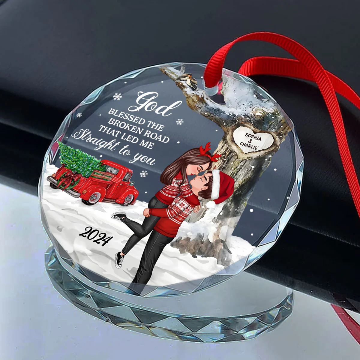 God Gave Me You Couple Hugging Kissing Personalized Crystal Glass Ornament, Christmas Gift For Husband Wife, Anniversary Gift - Image 7