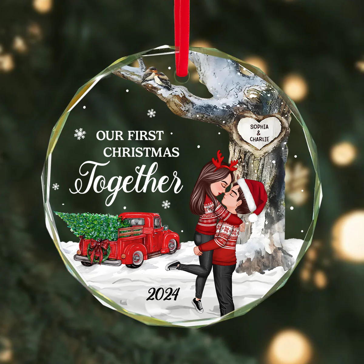 God Gave Me You Couple Hugging Kissing Personalized Crystal Glass Ornament, Christmas Gift For Husband Wife, Anniversary Gift - Image 8