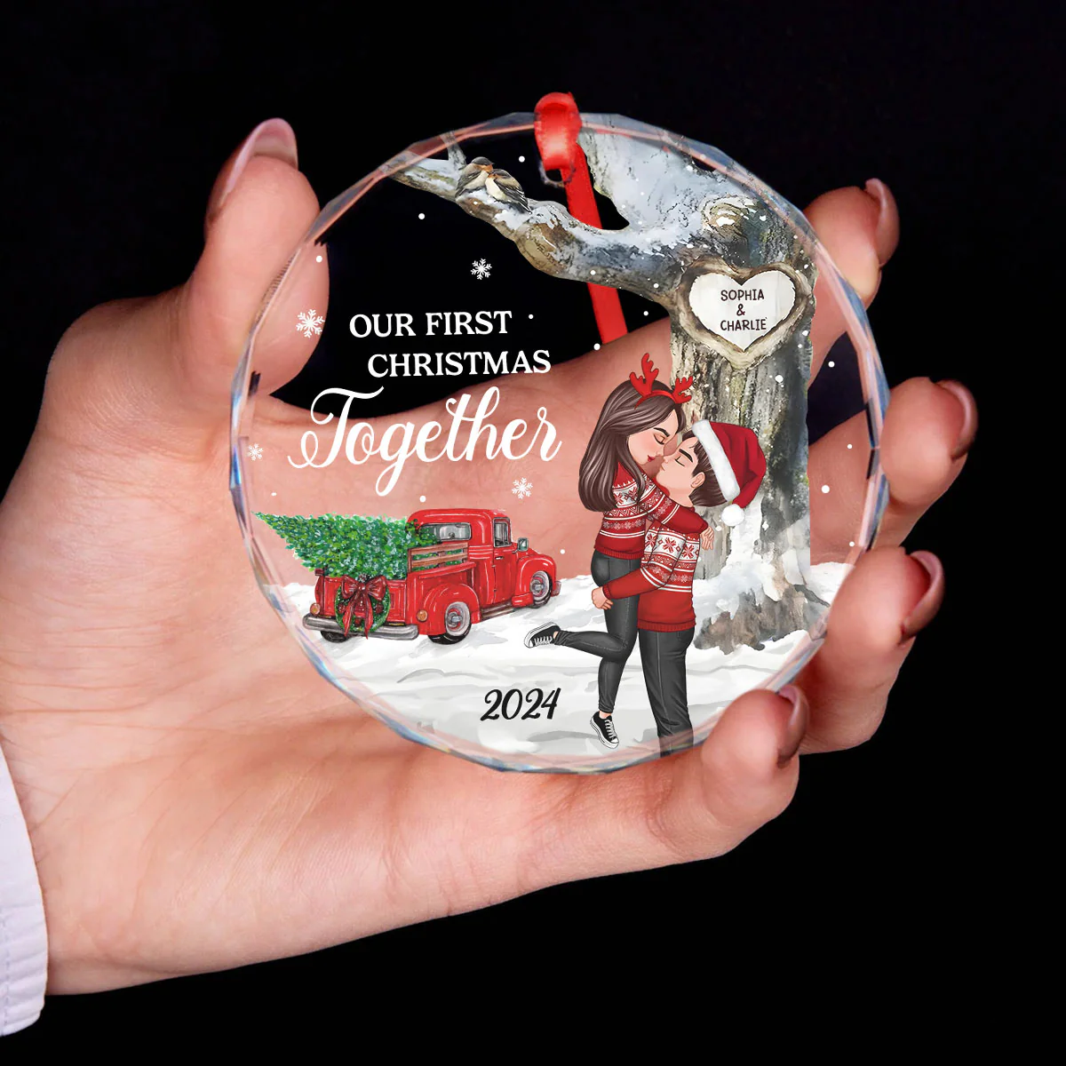 God Gave Me You Couple Hugging Kissing Personalized Crystal Glass Ornament, Christmas Gift For Husband Wife, Anniversary Gift - Image 9