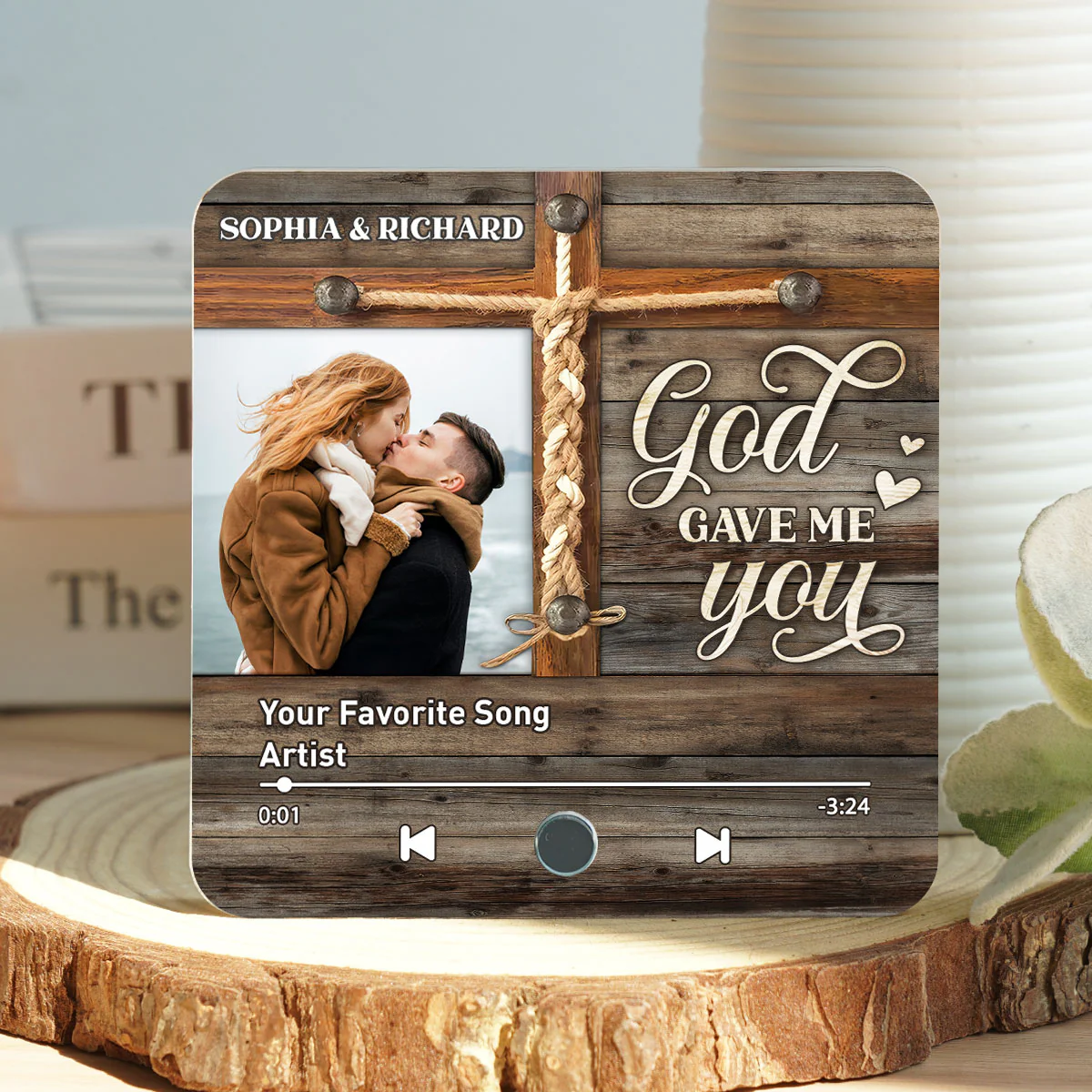God Gave Me You Couple Photo Inserted Favorite Song Personalized Music Fridge Magnet, Valentine's Gift For Her, Gift For Him