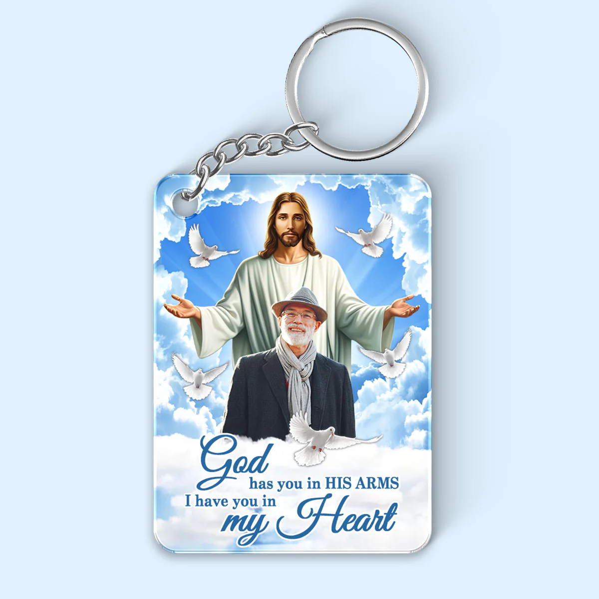 God Has You In His Arms Sky Memorial Sympathy Gift Remembrance Keepsake Photo Inserted Personalized Acrylic Keychain - Image 2