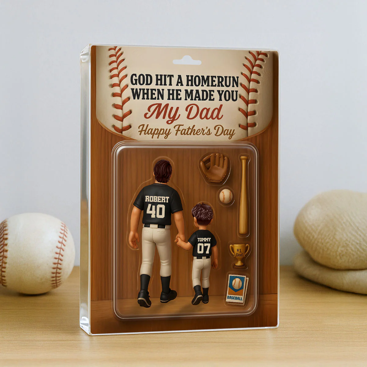 God Hit A Home Run When He Made You Our Dad Custom Action Figure Personalized Acrylic Block Plaque,  Gift for Baseball Dad - Image 2