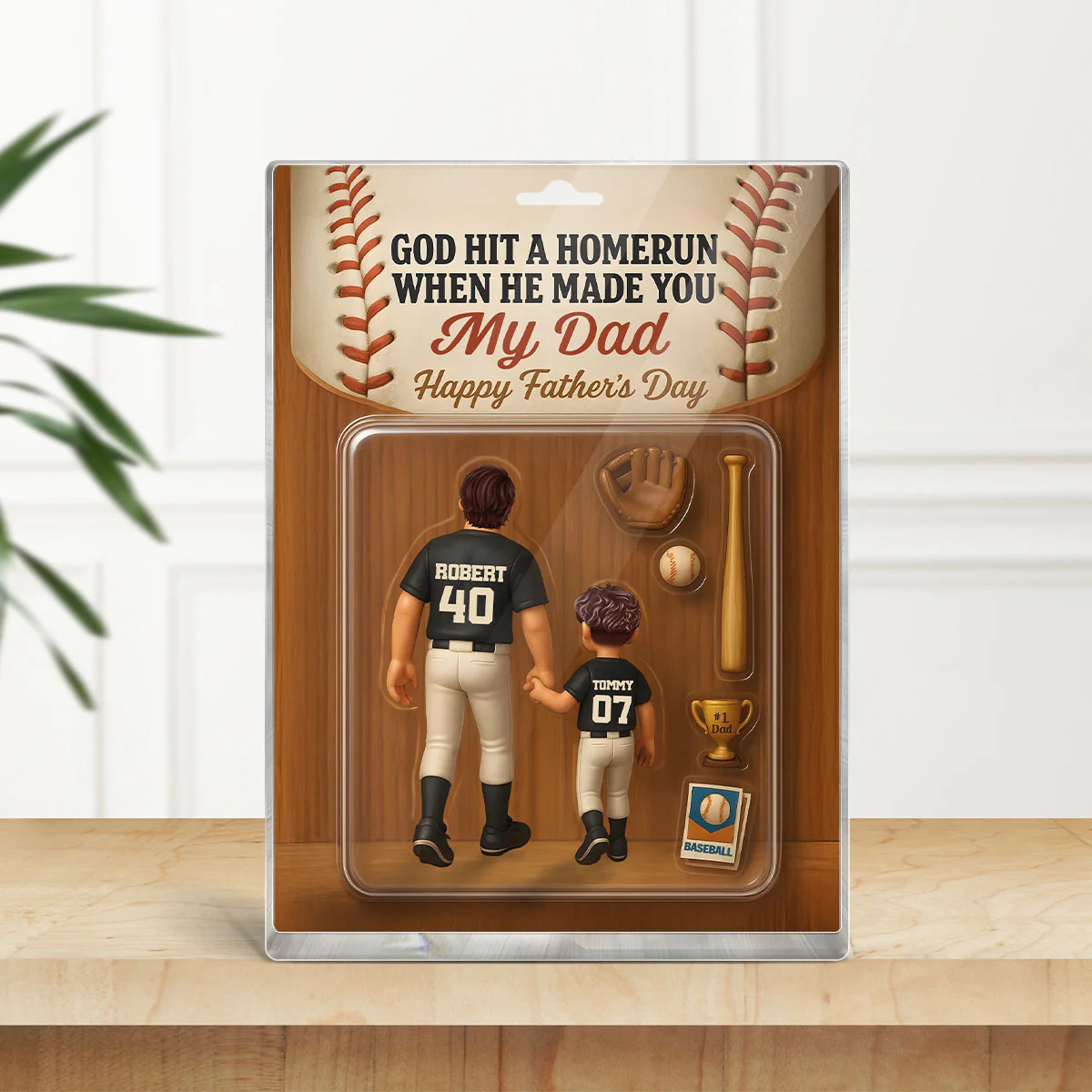 God Hit A Home Run When He Made You Our Dad Custom Action Figure Personalized Acrylic Block Plaque,  Gift for Baseball Dad - Image 3