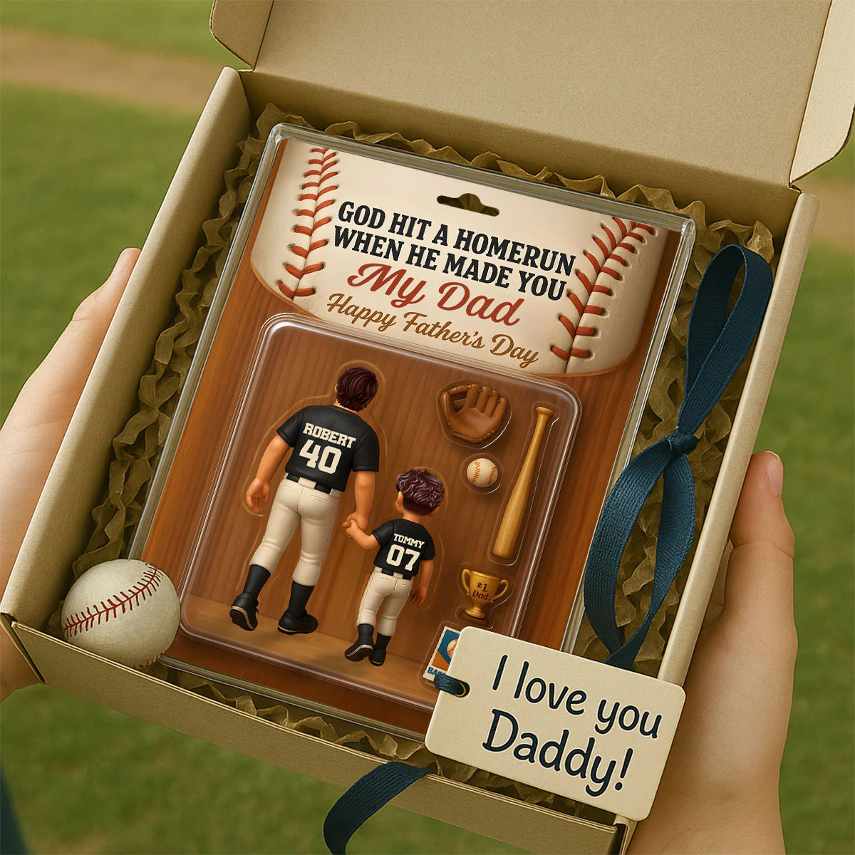 God Hit A Home Run When He Made You Our Dad Custom Action Figure Personalized Acrylic Block Plaque,  Gift for Baseball Dad - Image 4