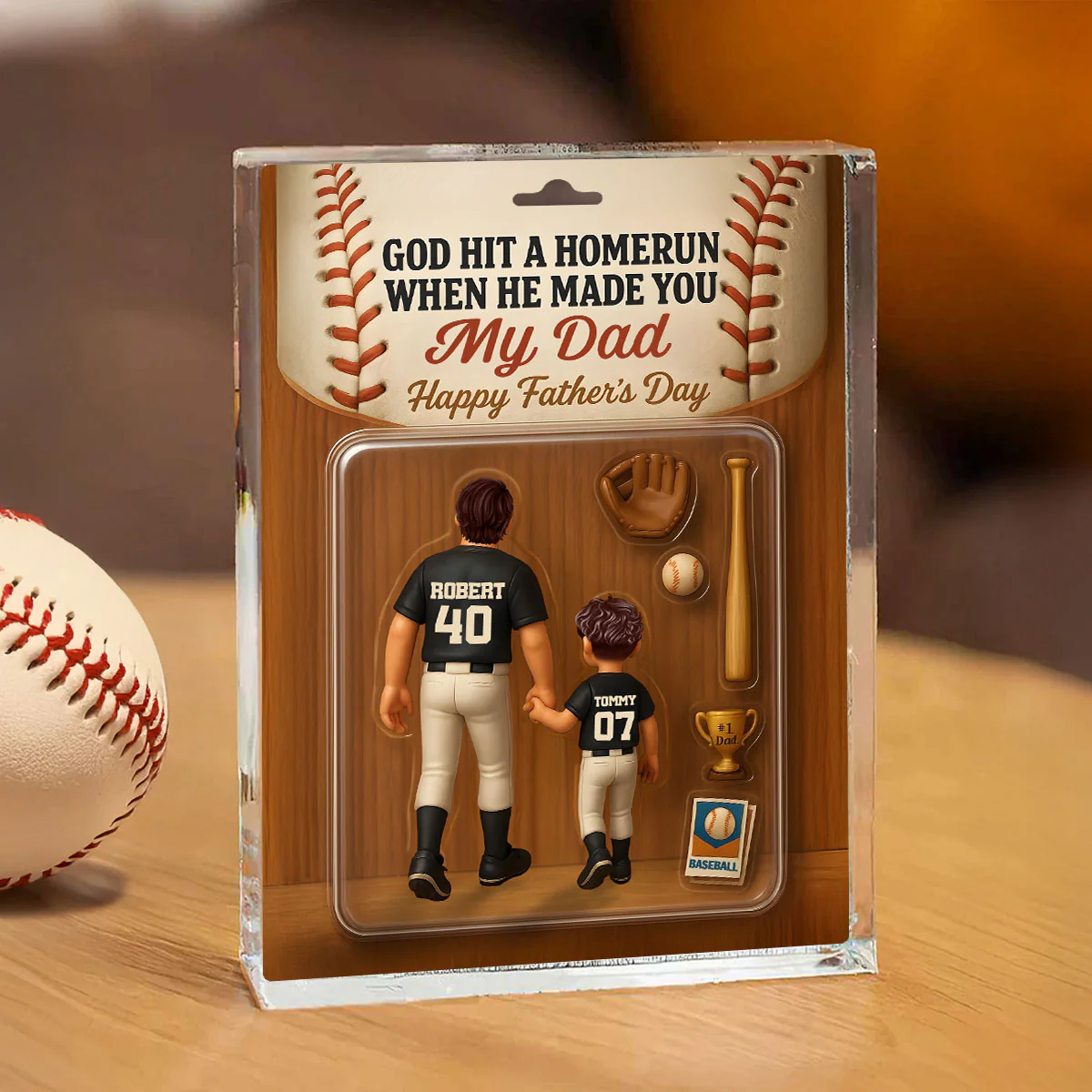 God Hit A Home Run When He Made You Our Dad Custom Action Figure Personalized Acrylic Block Plaque,  Gift for Baseball Dad - Image 5