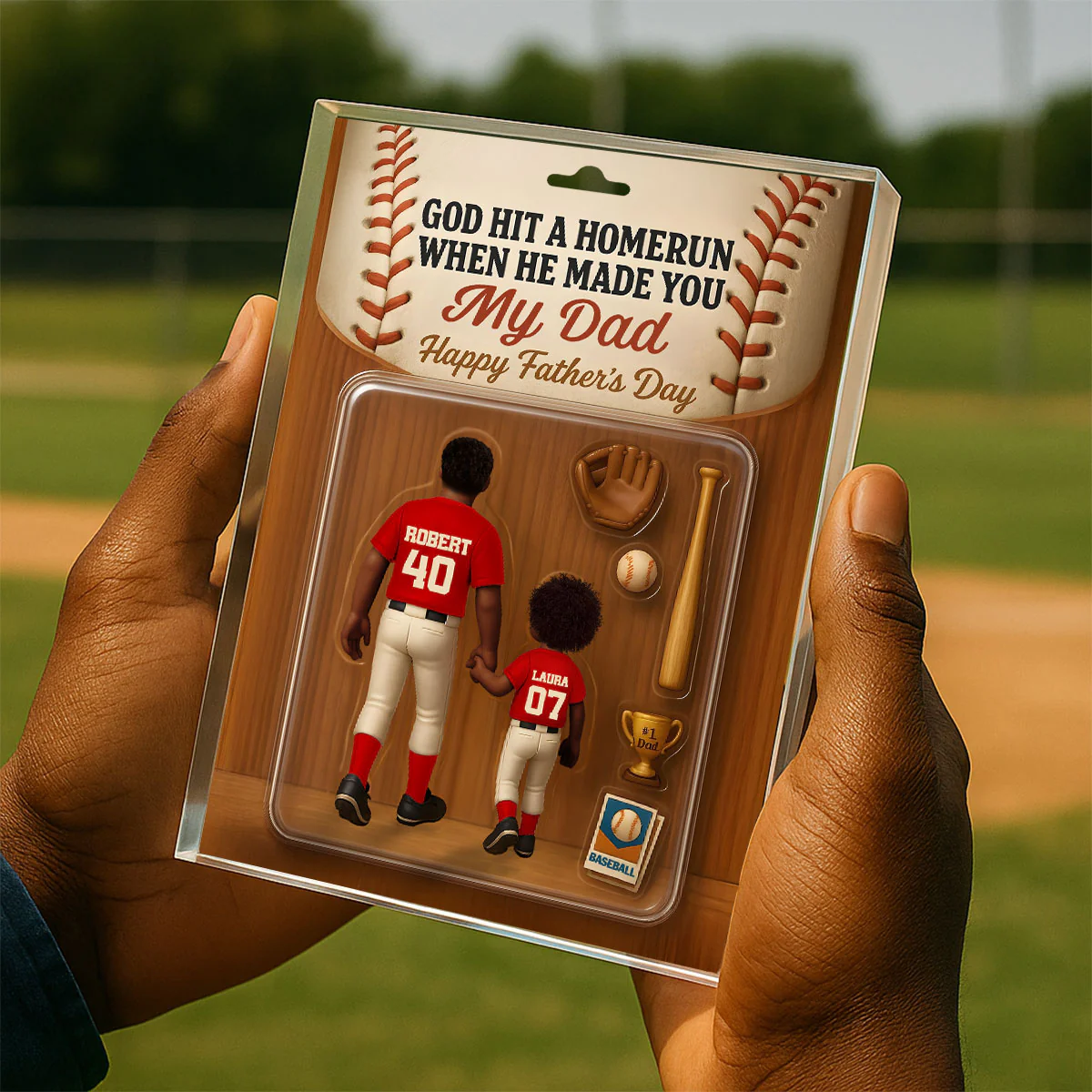 God Hit A Home Run When He Made You Our Dad Custom Action Figure Personalized Acrylic Block Plaque,  Gift for Baseball Dad - Image 6