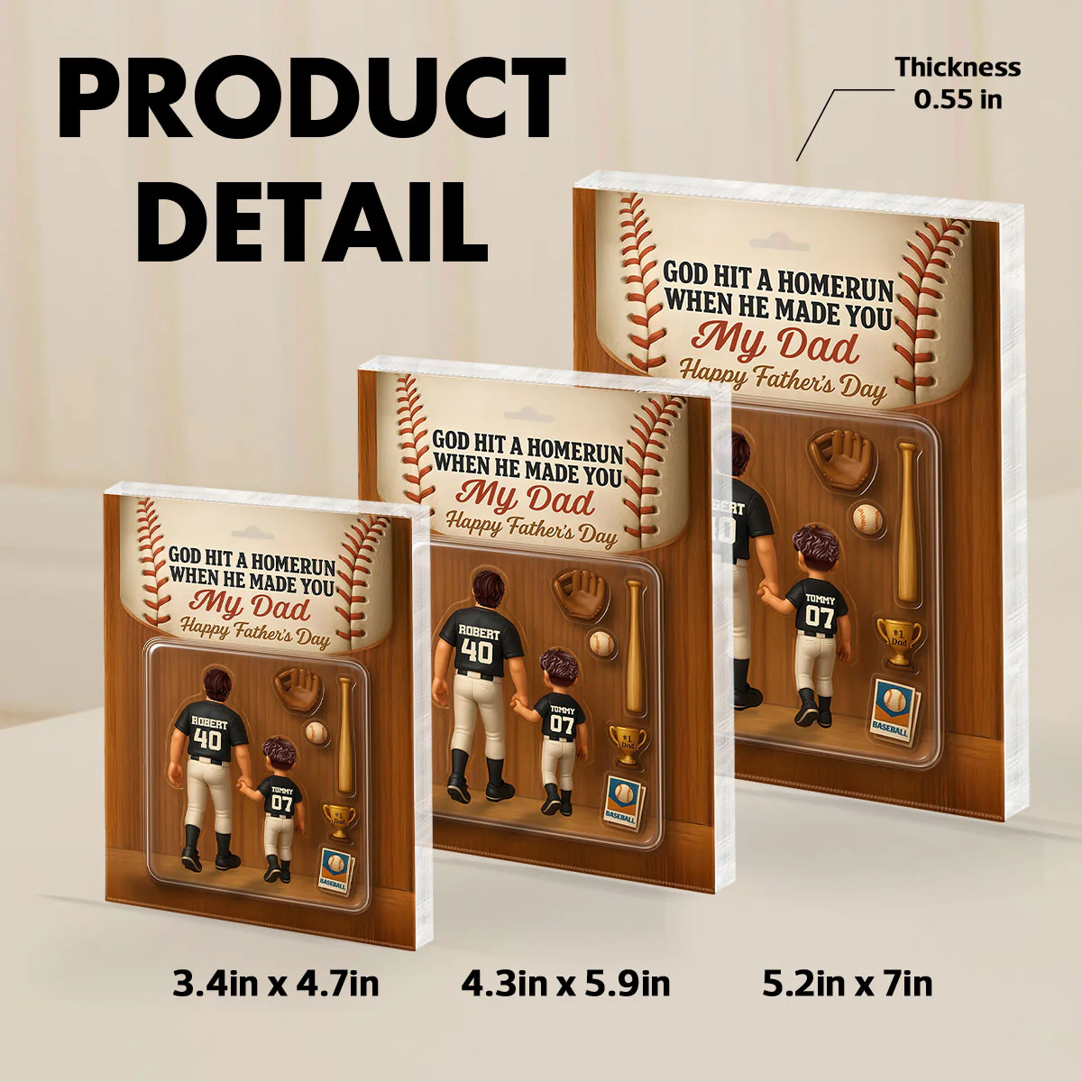 God Hit A Home Run When He Made You Our Dad Custom Action Figure Personalized Acrylic Block Plaque,  Gift for Baseball Dad - Image 9