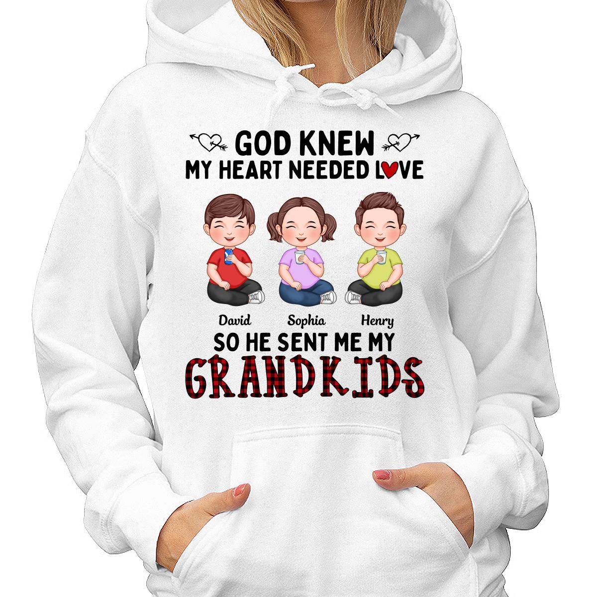 God Knew My Heart Needed Love Cute Grandkids Sitting Personalized Shirt - Image 4