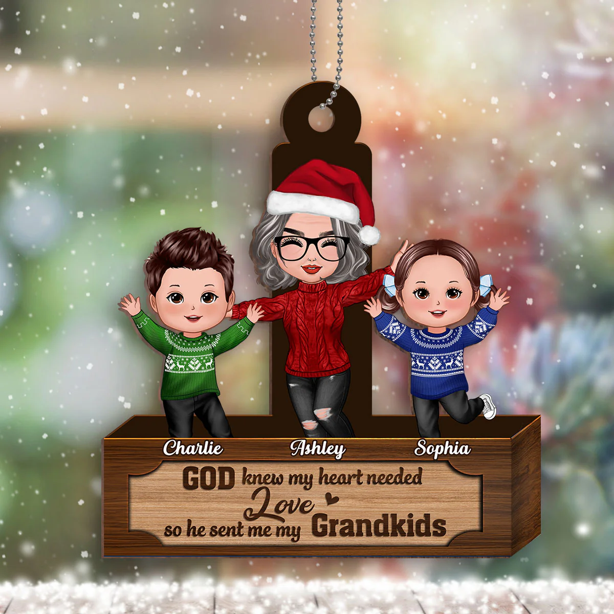 God Knew My Heart Needed Love Grandma Grandkids Personalized Wooden Ornament - Image 3