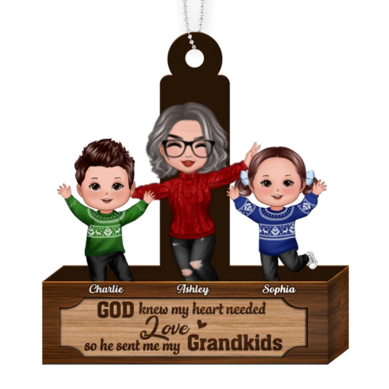 God Knew My Heart Needed Love Grandma Grandkids Personalized Wooden Ornament - Image 4