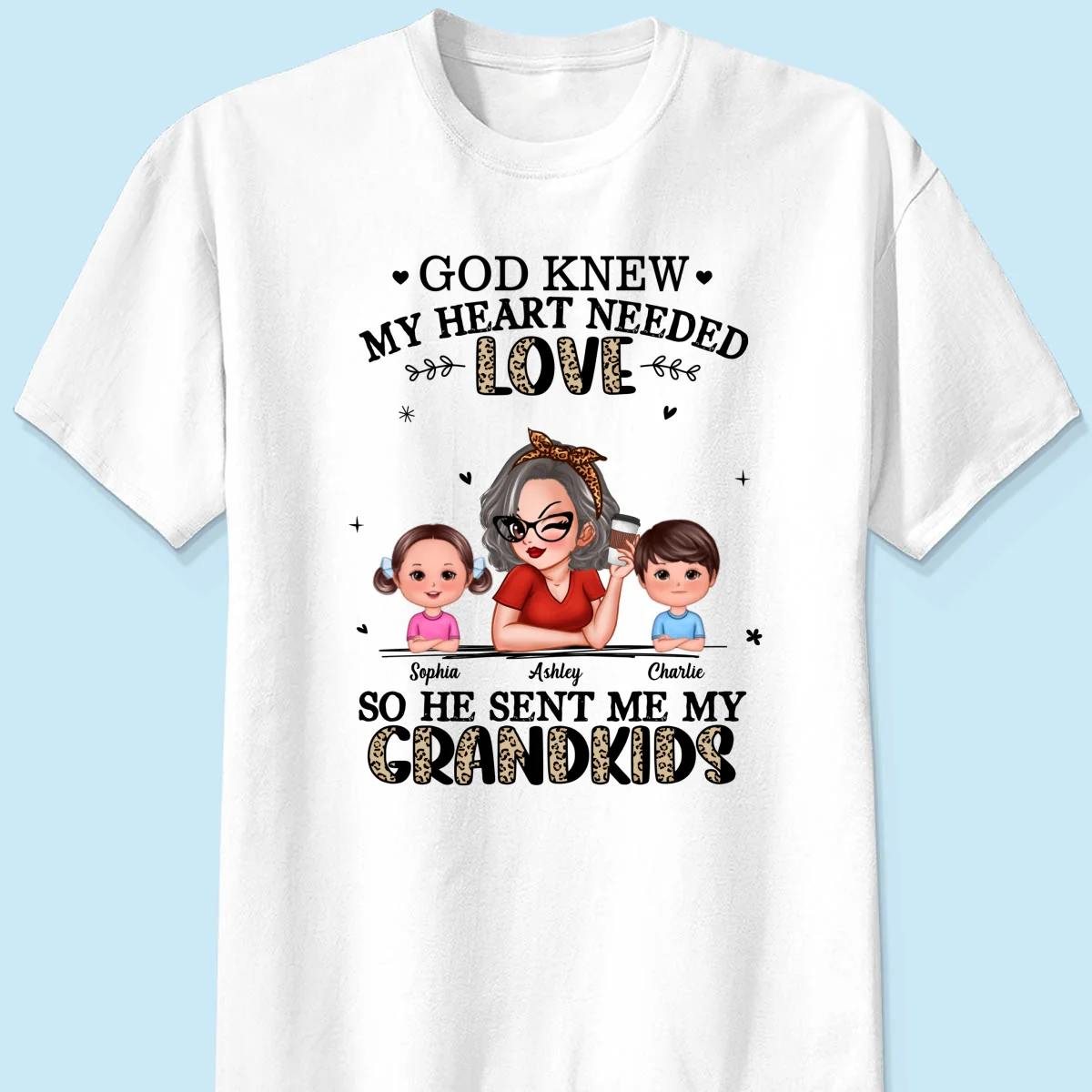 God Sent Me My Grandkids Half Leopard Gift For Grandma Personalized Shirt