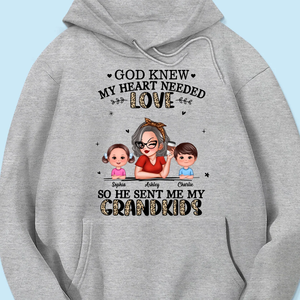 God Sent Me My Grandkids Half Leopard Gift For Grandma Personalized Shirt - Image 10