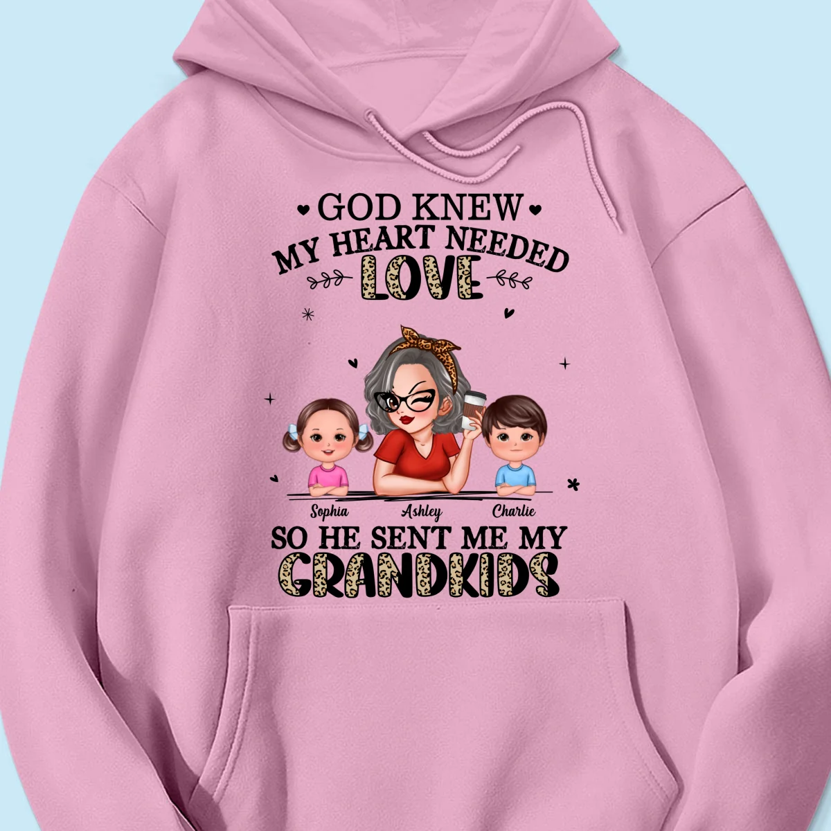 God Sent Me My Grandkids Half Leopard Gift For Grandma Personalized Shirt - Image 11
