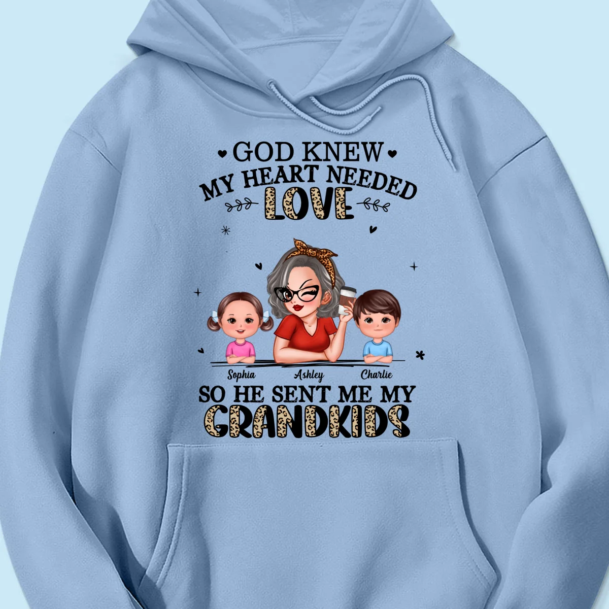 God Sent Me My Grandkids Half Leopard Gift For Grandma Personalized Shirt - Image 12