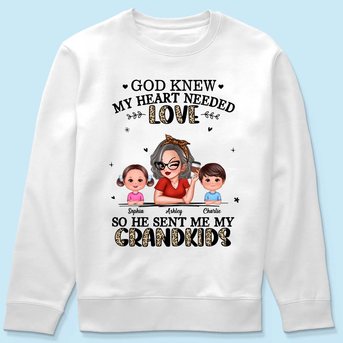 God Sent Me My Grandkids Half Leopard Gift For Grandma Personalized Shirt - Image 13