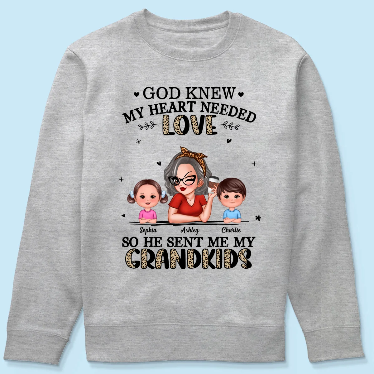 God Sent Me My Grandkids Half Leopard Gift For Grandma Personalized Shirt - Image 14