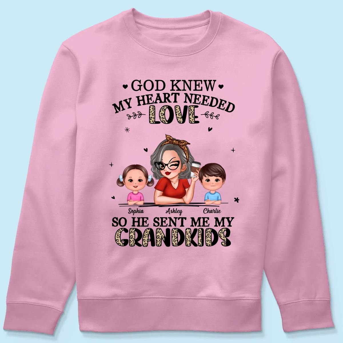 God Sent Me My Grandkids Half Leopard Gift For Grandma Personalized Shirt - Image 15