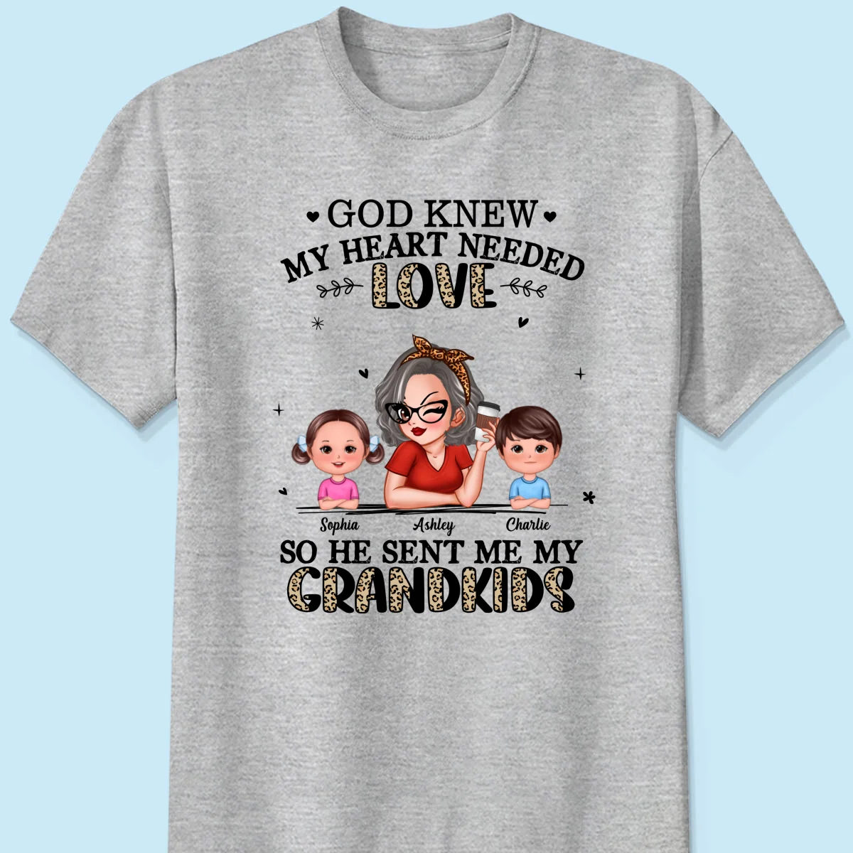 God Sent Me My Grandkids Half Leopard Gift For Grandma Personalized Shirt - Image 2
