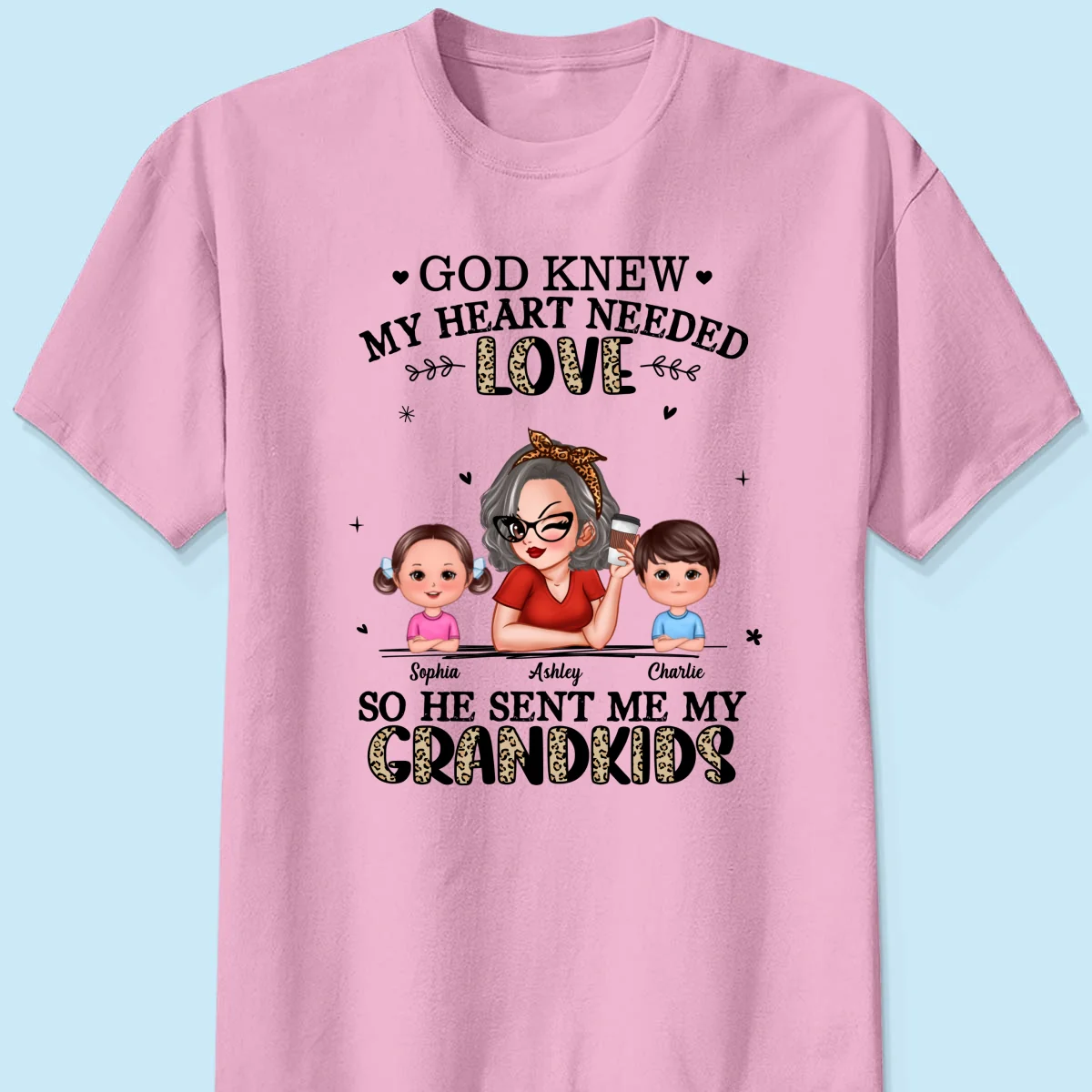 God Sent Me My Grandkids Half Leopard Gift For Grandma Personalized Shirt - Image 3