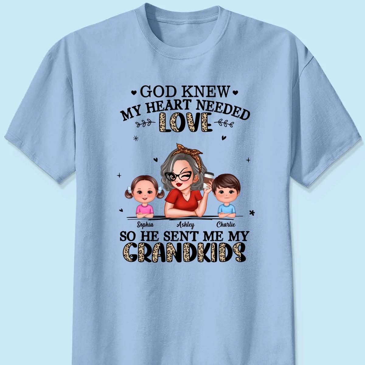 God Sent Me My Grandkids Half Leopard Gift For Grandma Personalized Shirt - Image 4