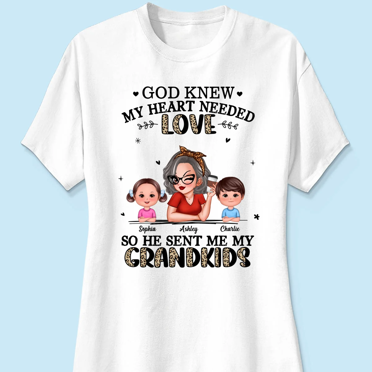 God Sent Me My Grandkids Half Leopard Gift For Grandma Personalized Shirt - Image 5