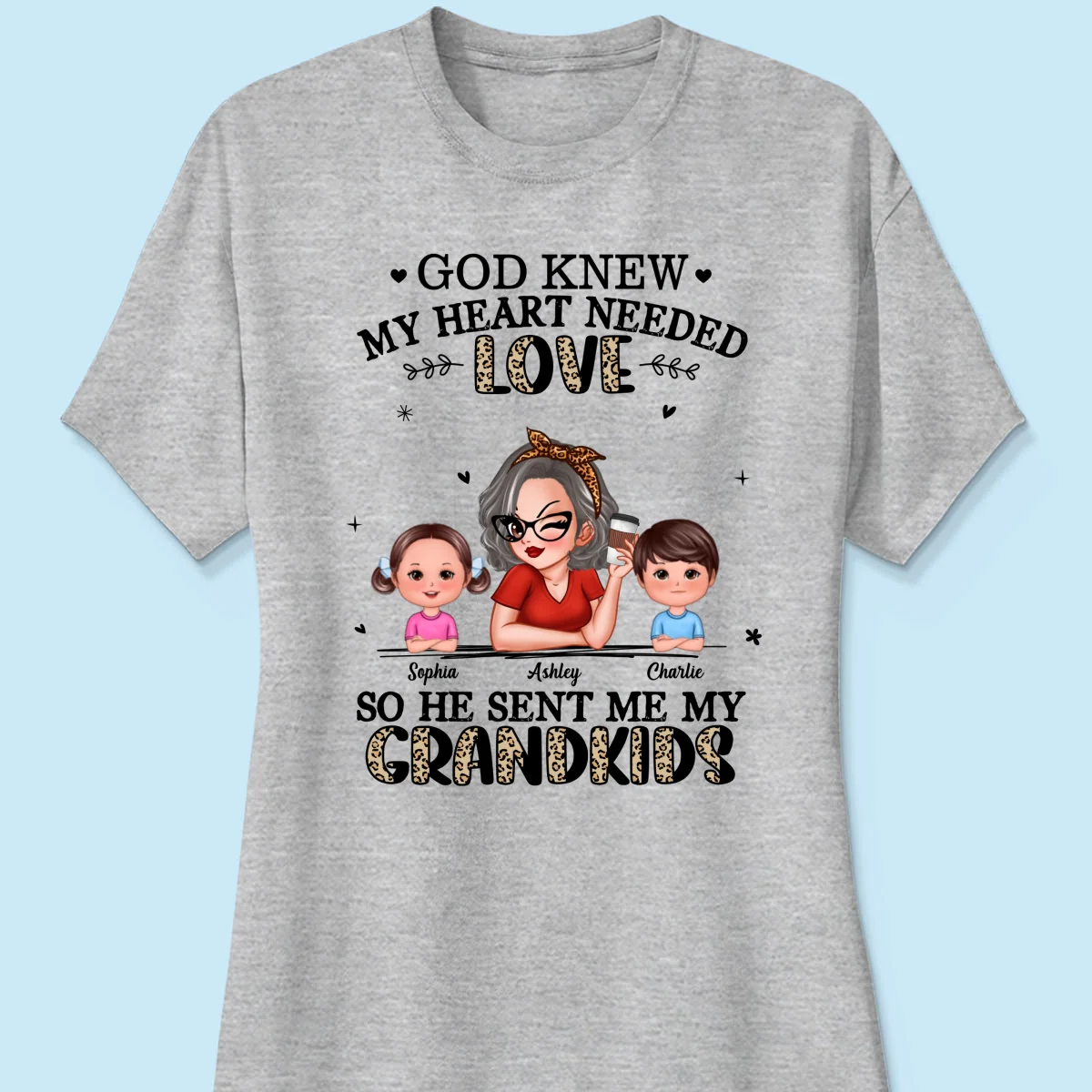 God Sent Me My Grandkids Half Leopard Gift For Grandma Personalized Shirt - Image 6