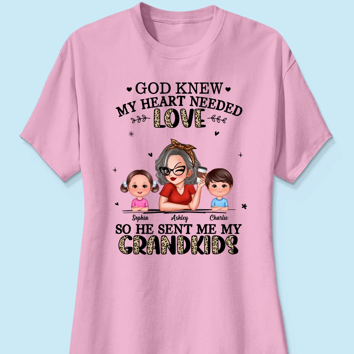 God Sent Me My Grandkids Half Leopard Gift For Grandma Personalized Shirt - Image 7