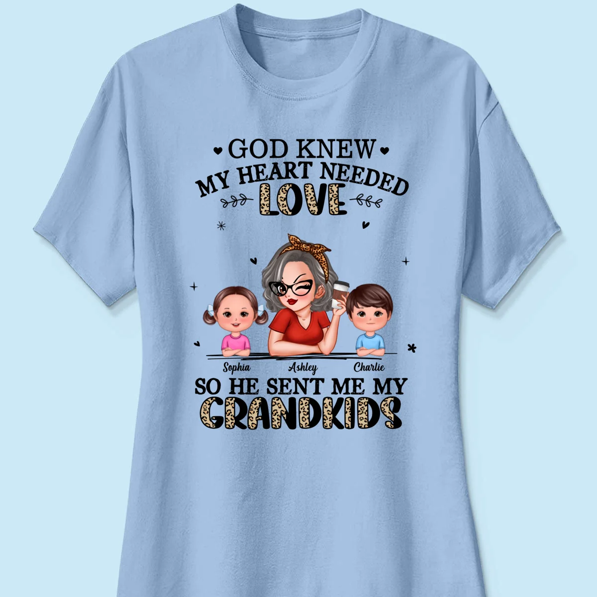 God Sent Me My Grandkids Half Leopard Gift For Grandma Personalized Shirt - Image 8