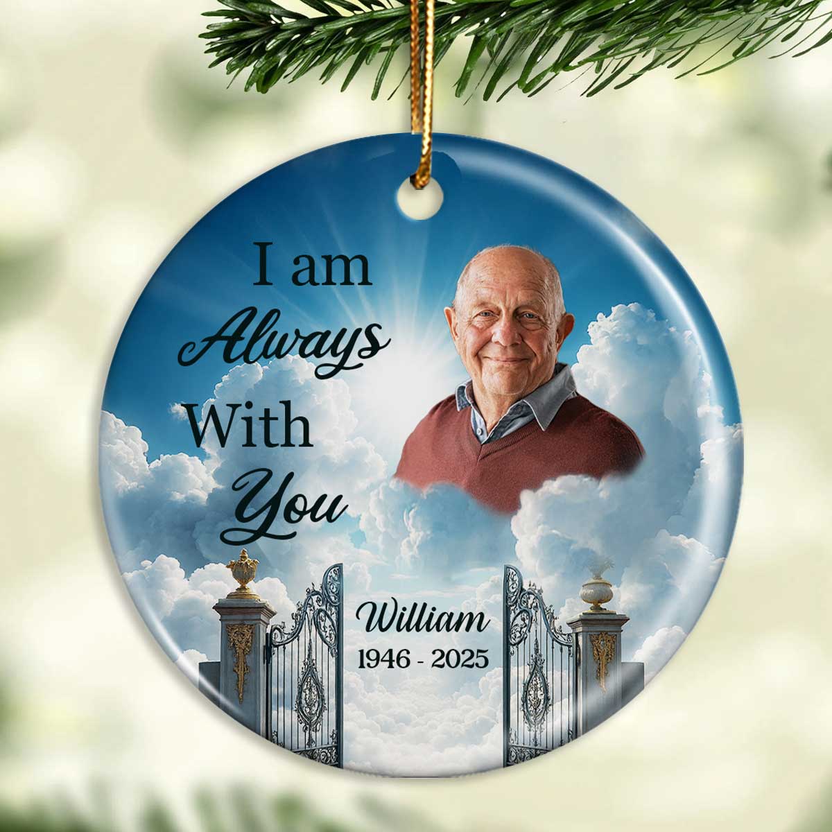 Golden Gate to Heaven Memorial Personalized Ceramic Ornament, Sympathy Remembrance Keepsake - Image 2