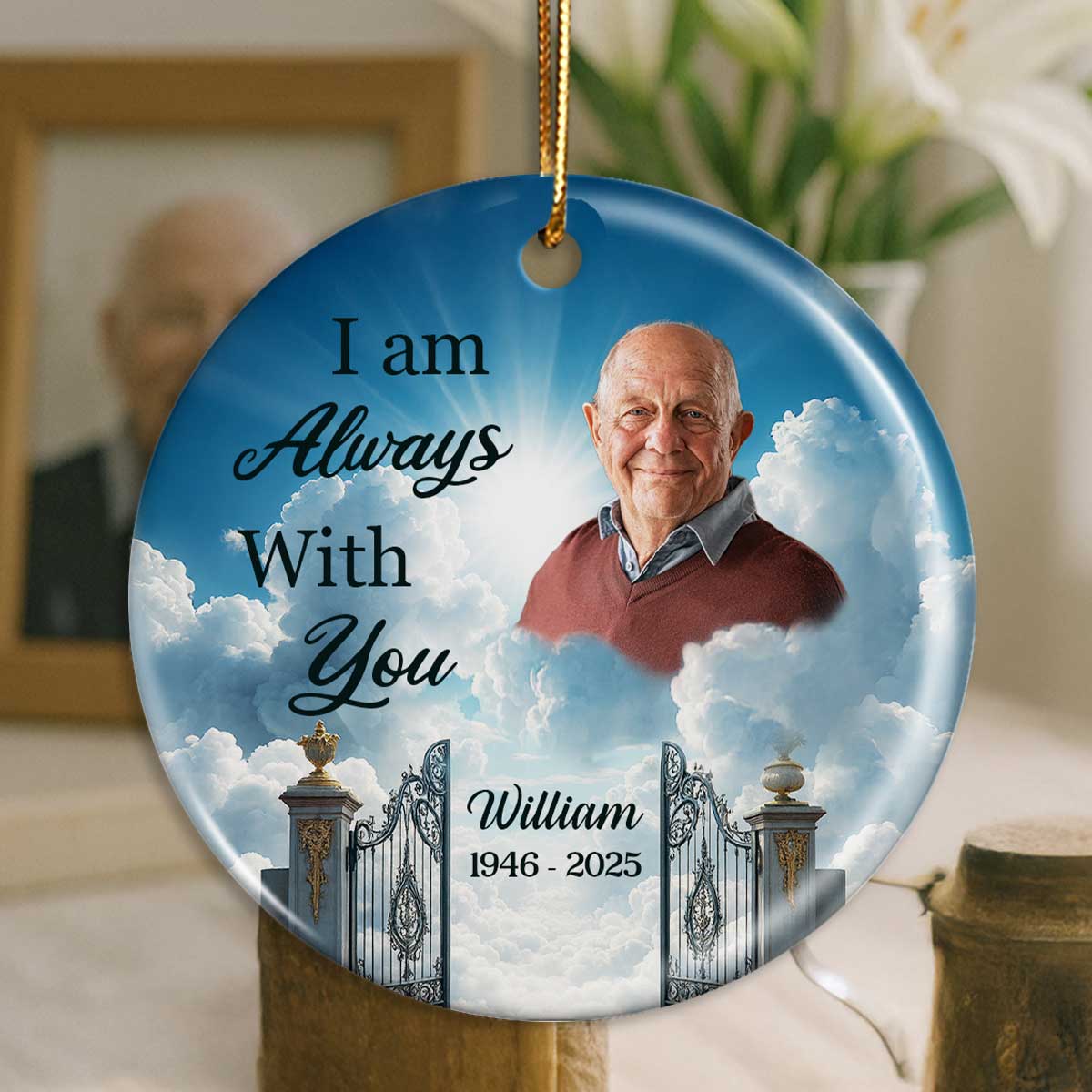 Golden Gate to Heaven Memorial Personalized Ceramic Ornament, Sympathy Remembrance Keepsake - Image 3