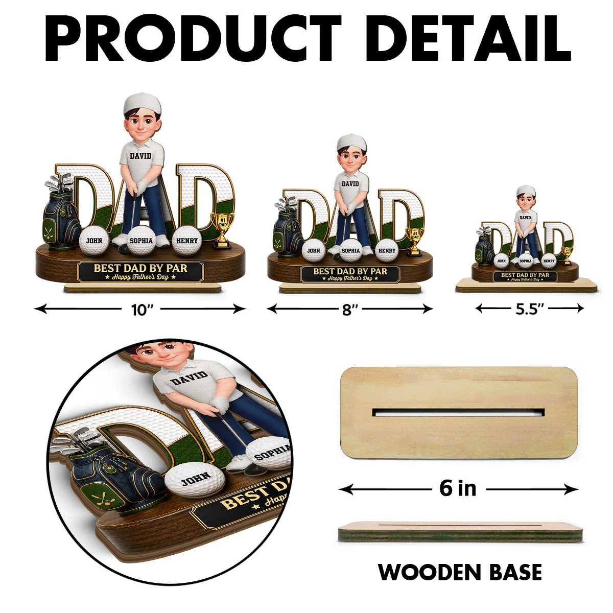 Golf Dad Legend Best Dad By Par - Personalized 2-Layered Wooden Plaque -  Gift For Dad - Image 10