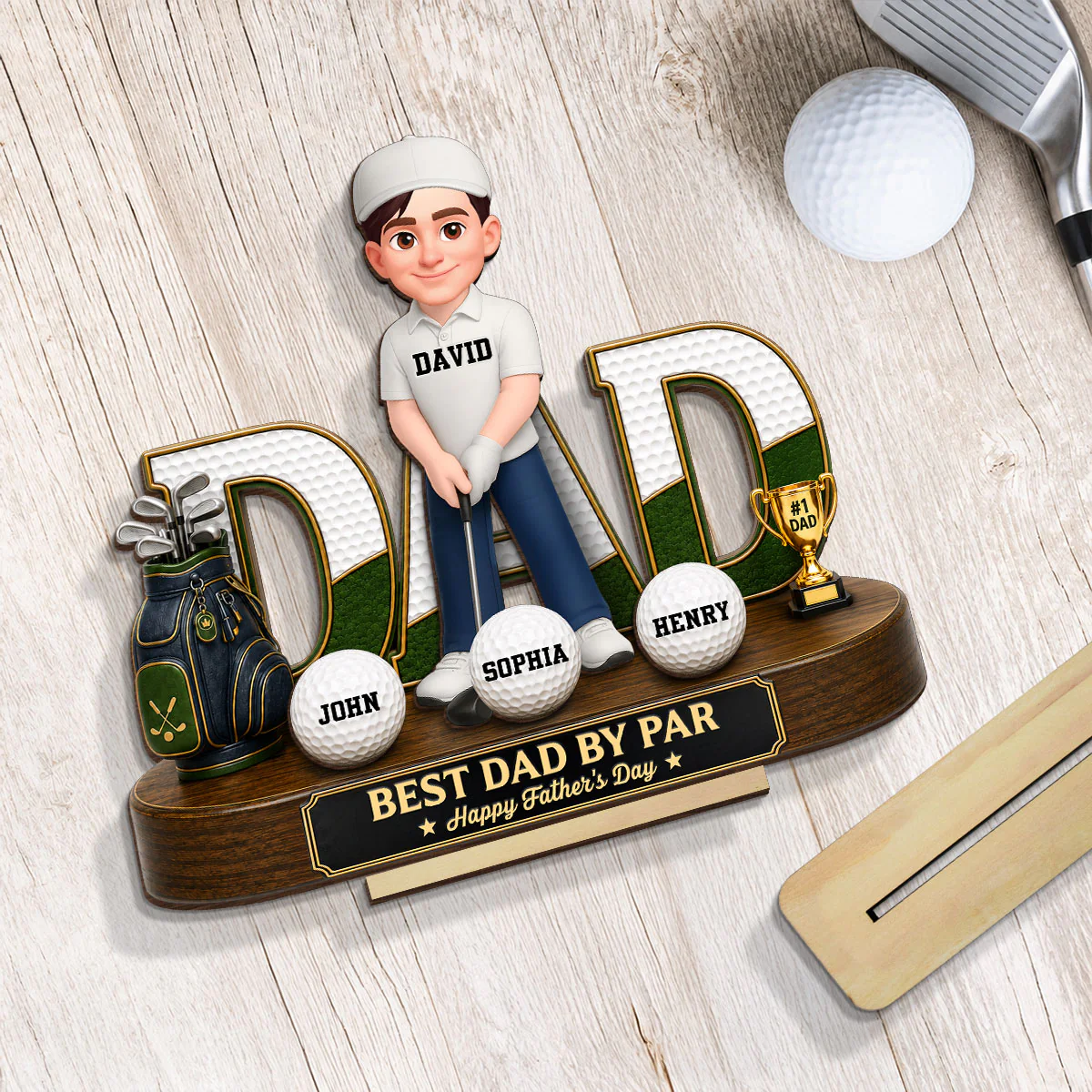 Golf Dad Legend Best Dad By Par - Personalized 2-Layered Wooden Plaque -  Gift For Dad - Image 4