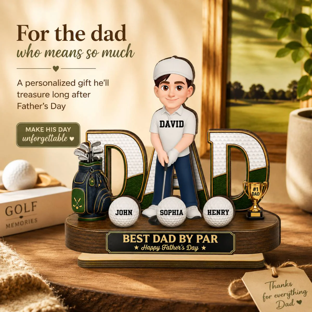 Golf Dad Legend Best Dad By Par - Personalized 2-Layered Wooden Plaque -  Gift For Dad - Image 5