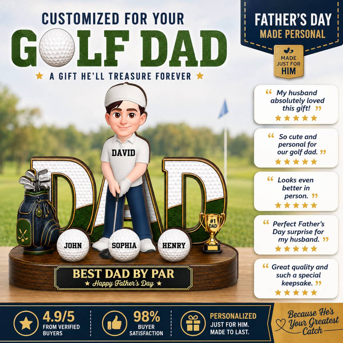 Golf Dad Legend Best Dad By Par - Personalized 2-Layered Wooden Plaque -  Gift For Dad - Image 6