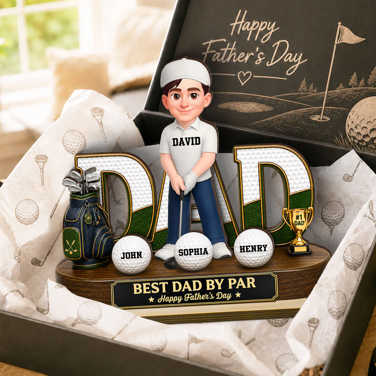 Golf Dad Legend Best Dad By Par - Personalized 2-Layered Wooden Plaque -  Gift For Dad - Image 8