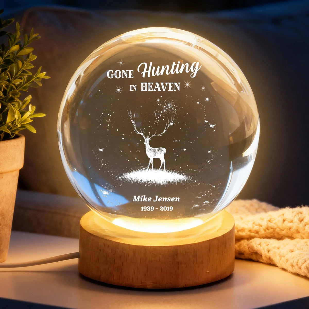 Gone Hunting In Heaven - Personalized Crystal Ball LED Night Light - Memorial Remembrance Keepsake For Hunting Lover - Image 8