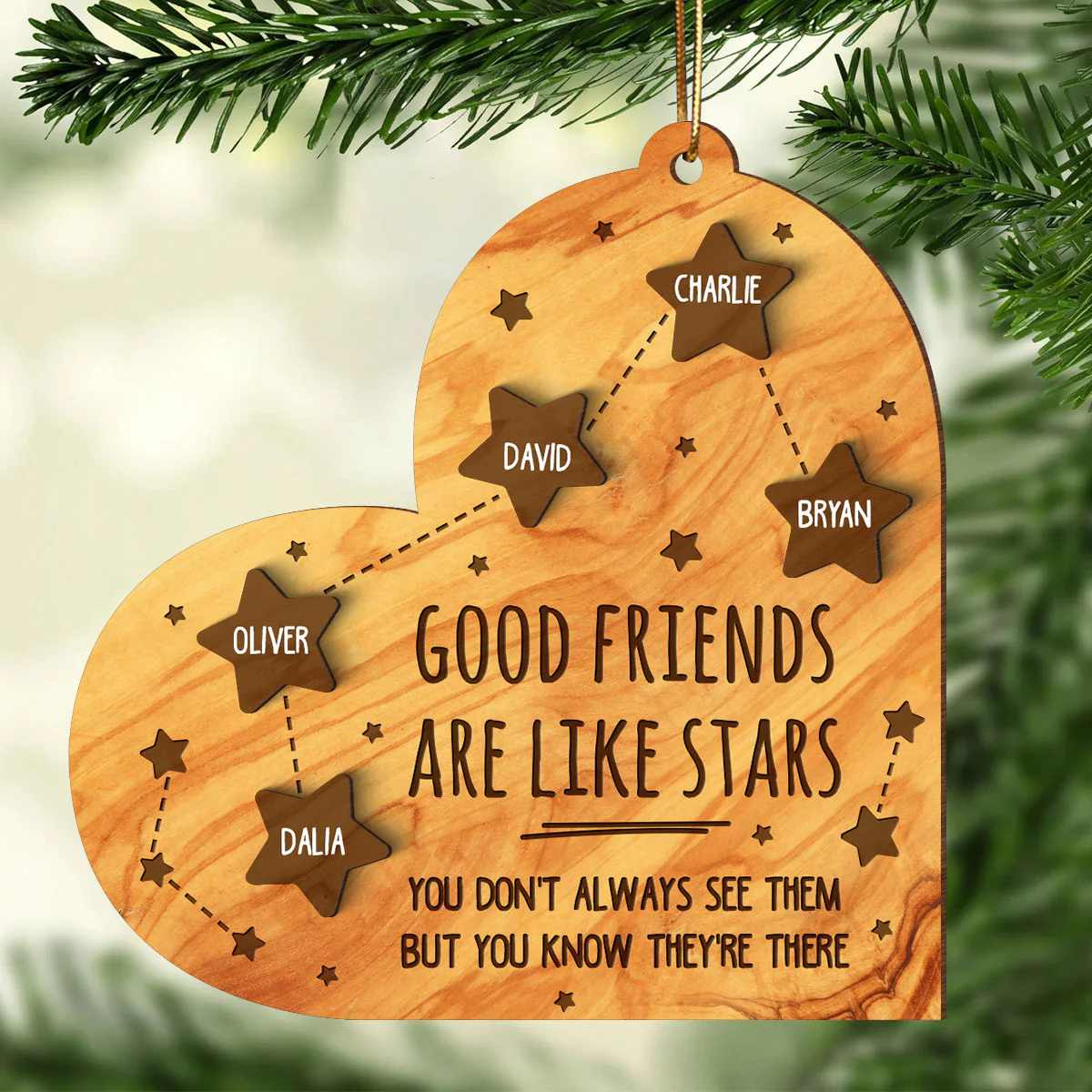 Good Friends Are Like Stars Personalized 2-Layer Wooden Ornament, Best Friends Gift - Image 2