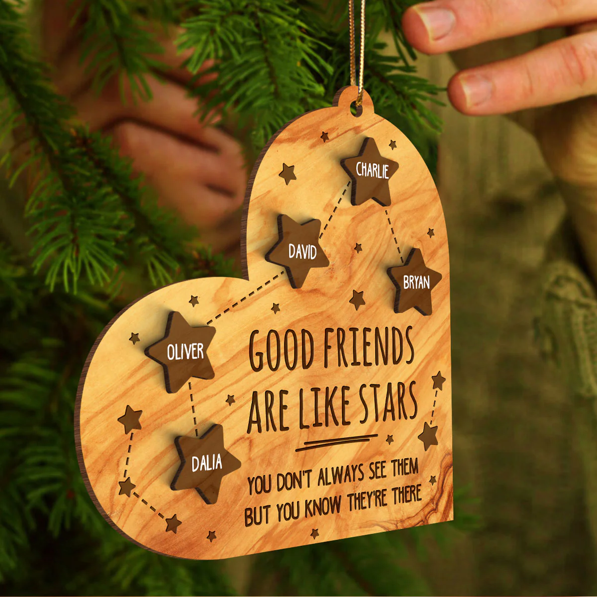 Good Friends Are Like Stars Personalized 2-Layer Wooden Ornament, Best Friends Gift - Image 3