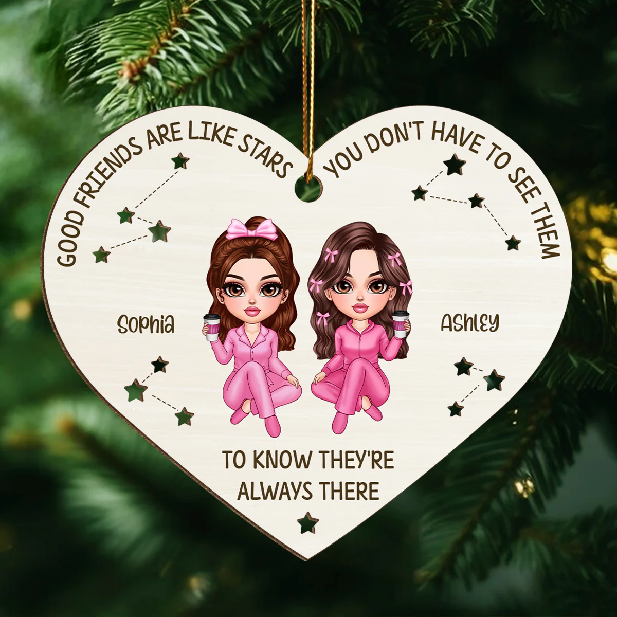 Good Friends Are Like Stars They're Always There Personalized Wooden Ornament, Best Friends Christmas Gift - Image 2